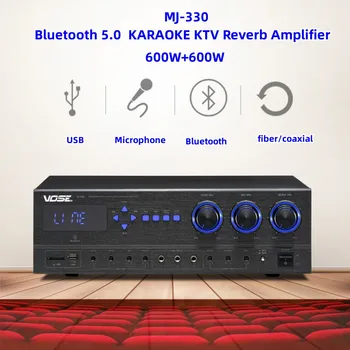MJ-330 Bluetooth 5.0 600 Вт * 2 Стерео Hi-FI Сцена Домашнее КАРАОКЕ KTV Реверберационный Аудиоусилитель С USB-Волоконно-Коаксиальным Микрофонным Входом