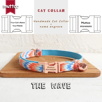 MUTTCO retail ошейник с высококачественной металлической пряжкой ручной работы с гравировкой для кошки THE WAVE design cat collar 2 размера UCC064M
