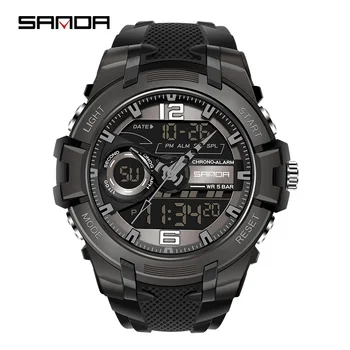 SANDA Sport Военные мужские часы, водонепроницаемый ударопрочный будильник, мужские часы, кварцевые наручные часы с двойным дисплеем для мужчин