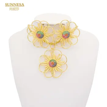 SUNNESA Dubai, 18-каратный позолоченный комплект ювелирных изделий для женщин, ожерелье с Бразильским цветком, Африканские серьги, вечерние украшения