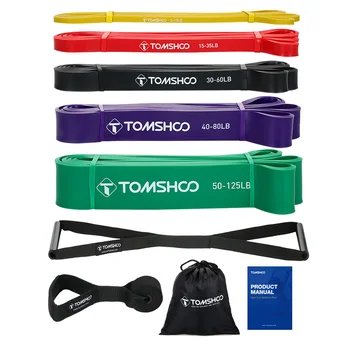 TOMSHOO 5 упаковок бандажей для помощи при подтягивании, набор бандажей с петлями сопротивления, эластичные ленты для упражнений в пауэрлифтинге с дверным креплением и ручками