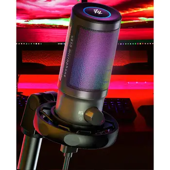 USB C Микрофон RGB Light mic Игровой Микрофон Всенаправленный Конденсаторный Микрофон с Разъемом 3,5 мм для Записи Живого Чата Портативных ПК