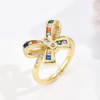 V & YIDOU Мода простой цвет циркон лук геометрическое открытое кольцо Женская индивидуальность кольцо Новый R872