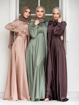 Vestidos Мусульманские женщины Дубай Абая Хиджаб Атласное длинное платье Ислам Рамадан Халат Женский Кафтан Для официальных мероприятий Вечерние платья Макси