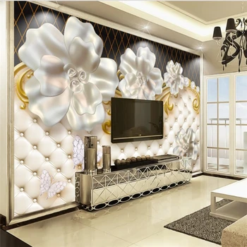 wellyu 3D Стерео ювелирные изделия, цветок, роскошный чемодан, ТВ-фон, стена, заказная крупномасштабная фреска, зеленые обои