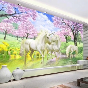 wellyu Индивидуальные большие фрески модные украшения дома фэнтези вишневый единорог ТВ фон обои papel de parede