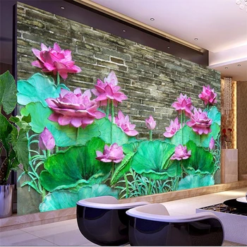 wellyu Новый китайский крупномасштабный 3D рельеф в виде лотоса на фоне телевизора на стене, изготовленная на заказ большая фреска, зеленые обои papel de parede