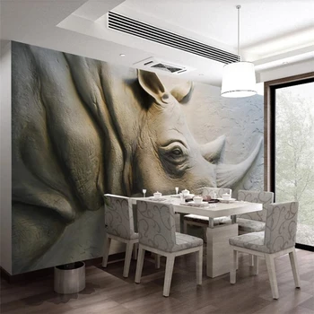 wellyu Пользовательские обои 3D стерео фотообои рельефный носорог ТВ фон настенная роспись papel de parede фреска 3D обои