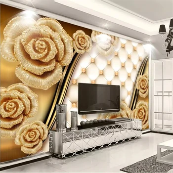 wellyu Пользовательские фотообои 3d фрески роскошные золотые розы мягкая сумка ювелирные изделия гостиная ТВ фон обои papel de parede