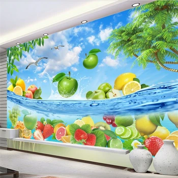 wellyu Фрукты высокой четкости, свежее лето, Гавайи, морская вода, гостиная, ТВ, фоновая стена, большая фреска на заказ, зеленые обои