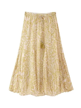 Willshela Женская мода С принтом на поясе, плиссированные юбки Миди на шнуровке, Винтажная женская юбка с высокой эластичной талией, Шикарная женская юбка