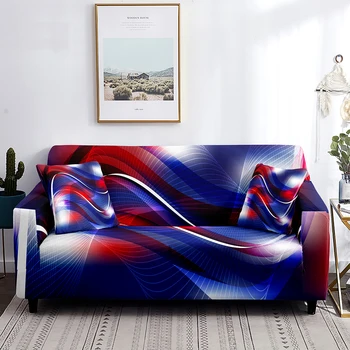 Абстрактный эластичный чехол для дивана, белые и синие плавные линии, чехлы для диванов, моющиеся чехлы, защита для мебели для гостиной