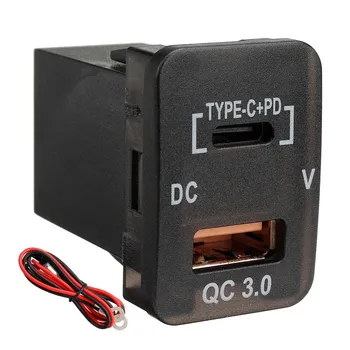 Автомобильное зарядное устройство Type-C + PD QC3.0 с двойным USB-адаптером для Toyota Camry Prado