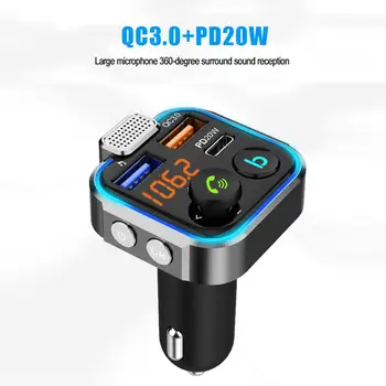 Автомобильный Bluetooth-совместимый FM-передатчик 5.0 One Key Bass Mp3-плеер С Большим микрофоном USB Для Воспроизведения музыки QC3.0 PD20W Быстрое Зарядное устройство