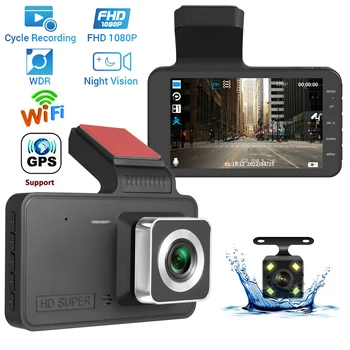 Автомобильный Видеорегистратор WiFi Full HD 1080P Dash Cam Камера Заднего Вида Видеомагнитофон Черный Ящик Ночного Видения Auto Dashcam Автомобильная Камера GPS Трекер