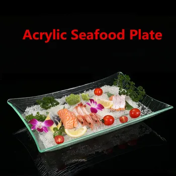 Акриловая прямоугольная прозрачная тарелка для сашими, поднос для рыбы и льда, японско-корейская тарелка для суши, блюдо для сервировки масла в виде шведского стола из морепродуктов