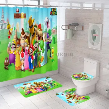 Аниме-мультфильм Kawaii Game Super Mario Charmander Занавески для ванной, Набор занавесок для душа, Водонепроницаемый декор из полиэстера с защитой от плесени