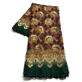 Африканская кружевная ткань 5 ярдов 2021 Высококачественная вышивка пайетками Материал Нигерийского свадебного платья Французская кружевная ткань 05
