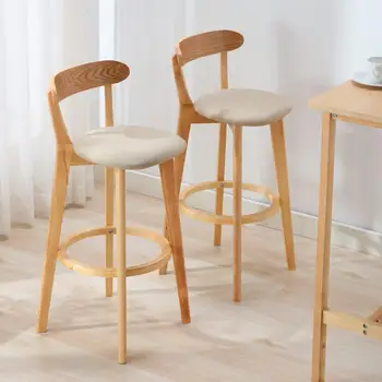 Барный стул, Высокий табурет из массива дерева, современный простой барный стул, легкий и роскошный барный стул со спинкой, барные столы и стулья Nordic Family