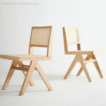 Бежевые обеденные стулья из ротанга, дерево, Скандинавский минимализм, сад, спальня, кресло для отдыха, Дизайнерский шезлонг на открытом воздухе, японская мебель