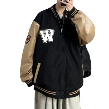 Бейсбольная куртка в стиле пэчворк из искусственной кожи с длинным рукавом, мужская куртка-бомбер, Униформа, пальто, осень-весна, Одежда для колледжа, американская Модная одежда
