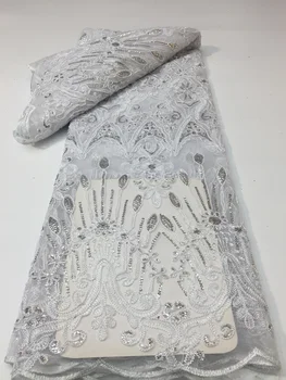 Белая кружевная ткань 2023, Высококачественное Африканское кружево с блестками, Французский тюль, Кружевная ткань, Нигерийская сетка Для вечернего платья PYX2312