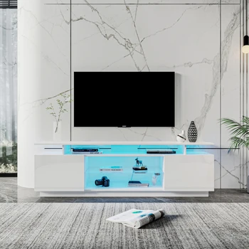 Белая подставка для телевизора с диагональю 80 дюймов, телевизионный столик для мультимедийной консоли в развлекательном центре, 2 шкафа для хранения с открытыми полками