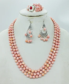бесплатная доставка,! Классическое ожерелье из натурального розового коралла. Браслет. Серьги-гвоздики, свадебный набор для новобрачных в африканском стиле