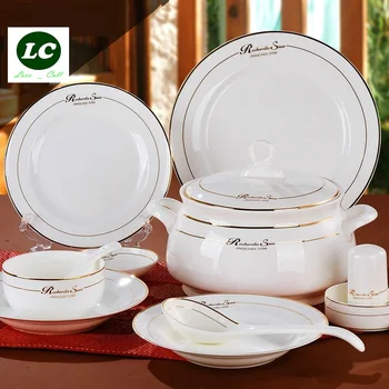 бесплатная доставка набор посуды керамический костяной фарфор 58шт роскошная золотая Цзиндэчжэньская посуда откровенно набор посуды тарелки чаши