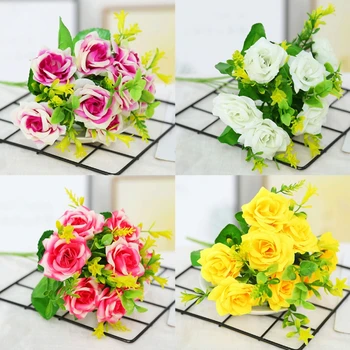 Букет шелковых цветов, пластиковые розы, искусственный цветок для оформления свадебных торжеств, День Святого Валентина, домашний декор