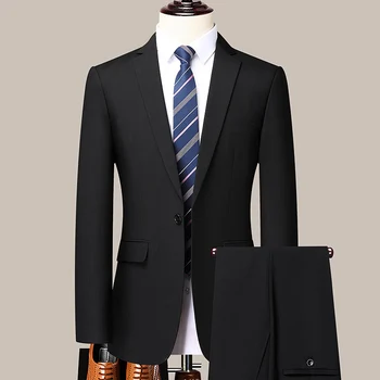Бутик S-5XL (блейзер + брюки) Модный деловой однотонный мужской повседневный комплект из 2 предметов в итальянском стиле для свадебной вечеринки в итальянском стиле.