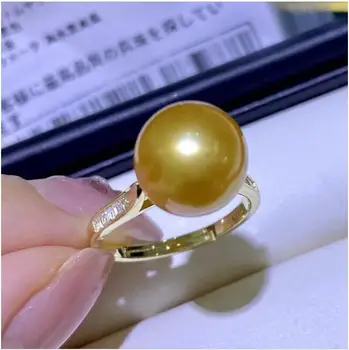Великолепное ОГРОМНОЕ круглое кольцо с натуральным Золотым жемчугом Южного моря AAAA 11-10 мм 925s Регулируется.