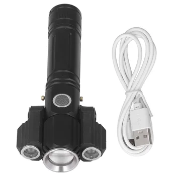 Велосипедный фонарь, уличный светодиодный фонарик с тремя головками и USB-кабелем для кемпинга