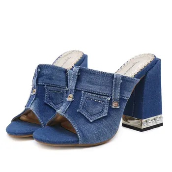 Верхняя одежда Женские сандалии на высоком каблуке квадратный носок тапочки летние мулы насосы зрелые площади модная обувь