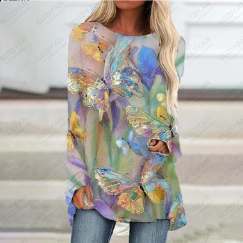 Весенне-Летняя Повседневная Женская Красивая футболка Большого размера с 3D принтом И длинным рукавом, Женская Модная Гавайская короткая юбка с цветочным рисунком
