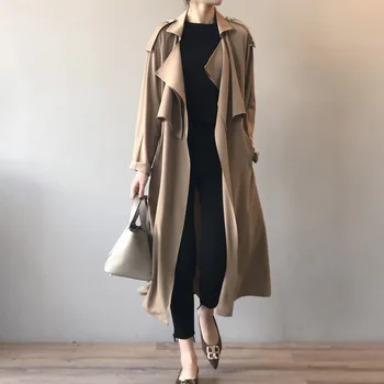 Весенне-осенняя новая модная темпераментная длинная ветровка, женское свободное пальто в стиле ретро