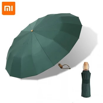 Ветрозащитный зонт Xiaomi ретро трехстворчатый зонт с деревянной ручкой из 16 ребер, японский солнцезащитный зонт для женщин и мужчин, зонтик от солнца