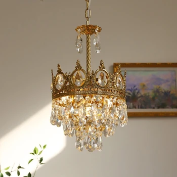 Винтажная маленькая хрустальная люстра Crown, французско-американский латунный подголовник для спальни