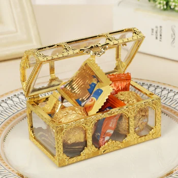 Винтажный мини-золотой Серебряный Медный Прозрачный Сундук для хранения ювелирных изделий для Свадебной вечеринки, Сундук для хранения Конфет