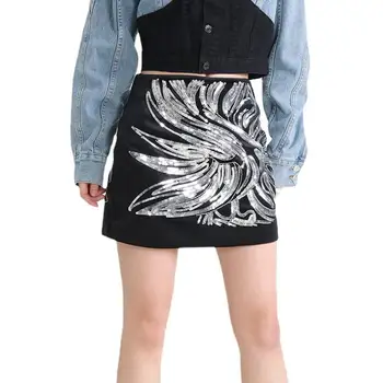 Высококачественная мини-юбка с вышивкой в виде подсолнуха, тонкая черная юбка-трапеция, Весна/лето 2023, новая мода в стиле ретро