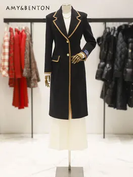 Высококачественное новое приталенное шерстяное пальто для работы с темпераментом, воротник для костюма, однобортное кашемировое пальто с отстрочкой для женщин, зима