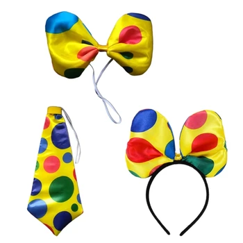 Галстук-бабочка в горошек, цирковой галстук-бабочка, повязка на голову с бантом в горошек, галстук-бабочка для косплея клоуна F3MD