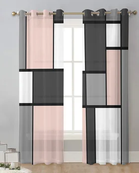 Геометрические фигуры Нежно-розовый Абстрактный Тюль Украшение Гостиной Прозрачные Занавески Спальня Кухня Вуалевые шторы