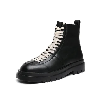 Дизайнерские мужские ботинки на толстом каблуке Зимние мужские защитные ботинки в британском стиле Кожаные мужские ботинки для локомотивов