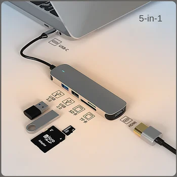 Док-станция 5-В-1 Type-C Usb-Концентратор USB 3.0 Для Док-станции Для ноутбука Usb c Расширение Для ноутбуков Xiaomi Lenovo Macbook 13 15 Air