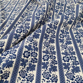Европа И Америка хлопчатобумажная ткань в синюю и белую фарфоровую полоску с принтом для женского летнего платья, блузки и брюк, ткань ручной работы, сделай сам
