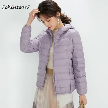 Женская легкая пуховая куртка Schinteon из 90% белого утиного пуха, повседневная осенне-зимняя тонкая верхняя одежда с капюшоном, новинка 2022 года