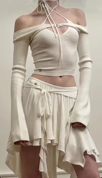 Женская мини-юбка Y2k, винтажные однотонные Асимметричные Сексуальные юбки, повязка в Корейском стиле, Модные женские короткие юбки в готическом стиле, одежда