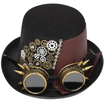 Женская Мужская шляпа в стиле Стимпанк с защитными очками, готическая шляпа на Хэллоуин, косплей-вечеринка