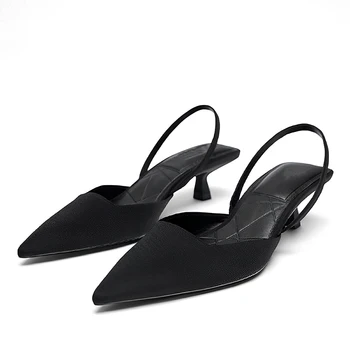 Женская обувь Пикантные летние туфли на высоком каблуке 5 см, модные свадебные туфли с острым носком, Босоножки, женские классические туфли-лодочки с откидывающейся спинкой, 2023 г.